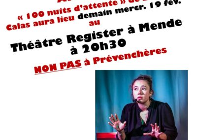 Contes & Rencontres – attention changement de lieu du spectacle de Lucie à Prévenchères